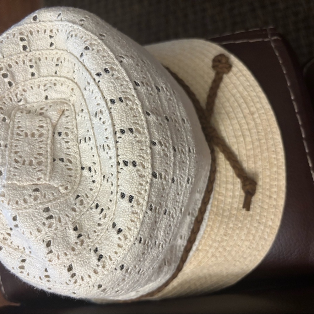Cato Cream Crochet Sun Hat with Brown Accent